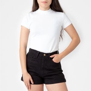 American Apparel High Waist Black Denim Cuffed Shorts